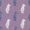 Fauna arctic animal seamless pattern with doodle hand drawn polar bears ornament. Purple background
