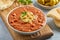 Fava beans dip. Traditional egyptian, middle eastern food foul medames with olive oil. Closeup