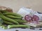 Fave e salame, broad beans with salami and sheep cheese