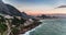 Favela Vidigal in Rio de Janeiro during sunset, aerial shot