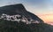 Favela Vidigal in Rio de Janeiro during sunset, aerial shot