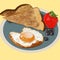 Favorite breakfast: toasted bread, sunny side up egg, strawberry, blackberries