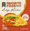 Favorite food burger with tasty fries in 3d illustration social banner template