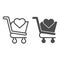 Favorite shopping cart with heart line and glyph icon. Market trolley with heart shape. Commerce vector design concept