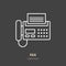 Fax phone with paper page flat line icon. Wireless technology, office equipment sign. Vector illustration of