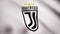 FC Juventus flag is waving on transparent background. Close-up of waving flag with FC Juventus football club logo