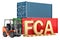 FCA concept. Forklift truck with cargo containers, 3D rendering