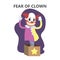 Fear of clown. Scary character from circus.