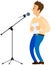 Fear of public speaking. Cartoon male character stands near microphone and trembles with fright