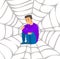 Fear of spider. Man frightened by spinner, guy suffering from arachnophobia, human fear concept