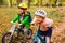 Fearless and active girl on a balance bike