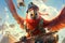 Fearless pirate parrot sails the skies, donning an eyepatch and a pirate hat animal pirate illustration generative ai