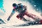 A fearless skier glides down the snow-covered slope with exhilarating speed, embracing the thrill of winter sports