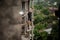 Fearless young man balancing on a slackline on summer day