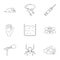 Fears and phobias icon set, outline style