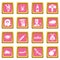 Fears phobias icons set pink square vector