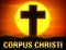 The Feast of Corpus Christi Event background with Religion Cross Symbol in the evening. Sunset backdrop