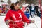 Feast of reindeer herders and fishermans. Reindeer herders in national costumes participate in lasso throwing competitions