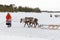 Feast of reindeer herders and fishermans. A woman in national costume accompanies deer sledding