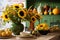 feast table decorated with sunflowers