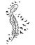 Feather and birds. Black and white vector illustration of stylized feather with silhouettes of flocks of birds. Tattoo.