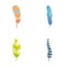 Feather icons set cartoon vector. Vibrant multicolored feather