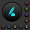 Feather and ink bottle dark push buttons with color icons