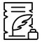 Feather ink and parchment icon, outline style