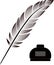 Feather and inkwell.Vector in black color