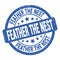 FEATHER THE NEST text written on blue round stamp sign