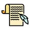 Feather and parchment icon color outline vector