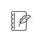 Feather pen and notebook page line icon
