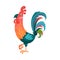 Feathered Cockerel with Colorful Tail as Farm Bird Vector Illustration