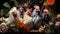 Feathered Commune: Garden Gathering of Charming Chickens