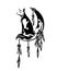 Feathered dream catcher with moon crescent and fox black and white vector design