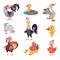 Feathered Farm Birds with Hen and Duck Vector Set