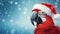 Feathered Festivity: Red Macaw in a Santa Hat. Ai generated