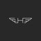 Feathered letter H logo, thin lines monogram emblem, idea thin line car branding wings symbol