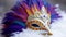 Feathered mask adds elegance to vibrant Mardi Gras generated by AI