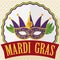 Feathered Mask, Button and Ribbon to Celebrate Mardi Gras, Vector Illustration