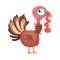 Feathered Turkey as Farm Bird Walking in Yard Vector Illustration