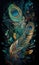 The feathers in the artwork is colorful and colorful, in the style of dark gold and dark cyan, colorful animations. AI Generative