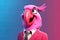 Feathers of Finance: 3D-Generated Parrot Embracing the Business Look on Pink Gradient Background