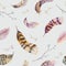 Feathers repeating pattern. Watercolor background with seamless