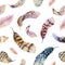 Feathers repeating pattern. Watercolor background with seamless