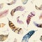 Feathers repeating pattern. Watercolor background with seamless