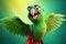 Feathers of Valor: A 3D-Rendered Parrot\\\'s Dream Realized on Green Gradient Background