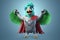 Feathers of Valor: A 3D-Rendered Parrot\\\'s Dream Realized on Grey Blue Gradient Background