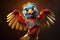 Feathers of Valor: A 3D-Rendered Parrot\\\'s Dream Realized on Orange Golden Gradient Background