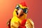 Feathers of Valor: A 3D-Rendered Parrot\\\'s Dream Realized on Orange Red Gradient Background